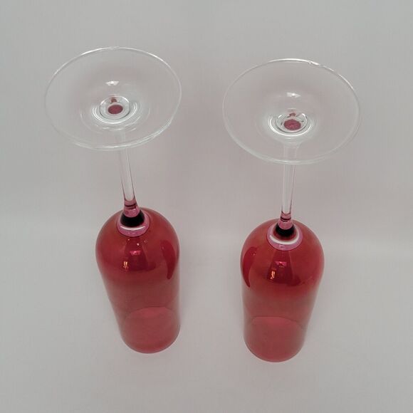 Ruby Red Luster Crystal Champagne Toasting Flutes 9 1/2 Inches - Picture 7 of 8